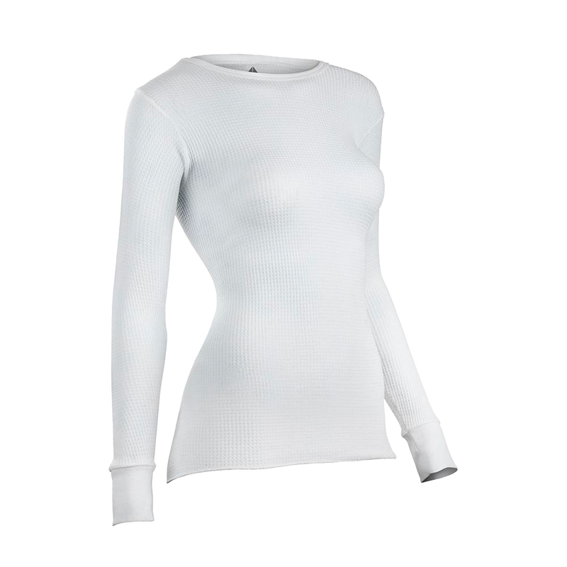 Handcrafted white cotton-rich circular waffle knit thermal shirt with long sleeves, designed for warmth and comfort, featured in Health & Wellness, Clothing and Accessories, Best Sellers, and Promo Eligible collections.