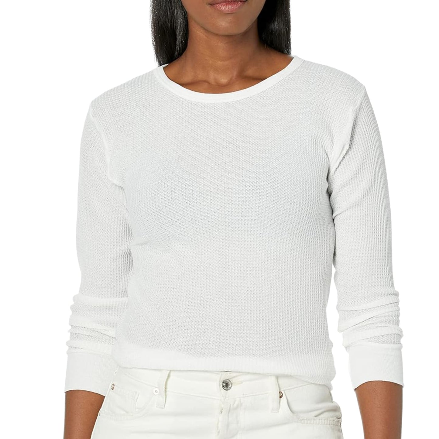 White cotton-rich long-sleeve thermal shirt with circular waffle knit texture, handcrafted for warmth and comfort, featured in Health & Wellness, Clothing and Accessories, Best Sellers, and Promo Eligible collections.