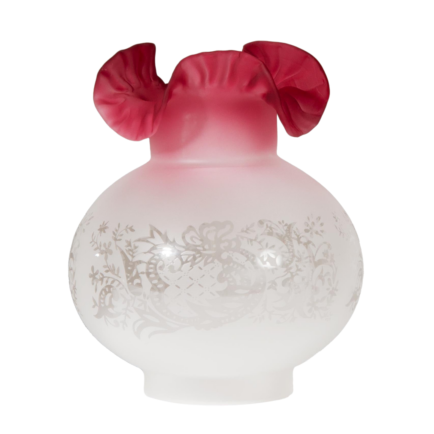 Satin Etched with Cranberry Top Oil Lamp Shade