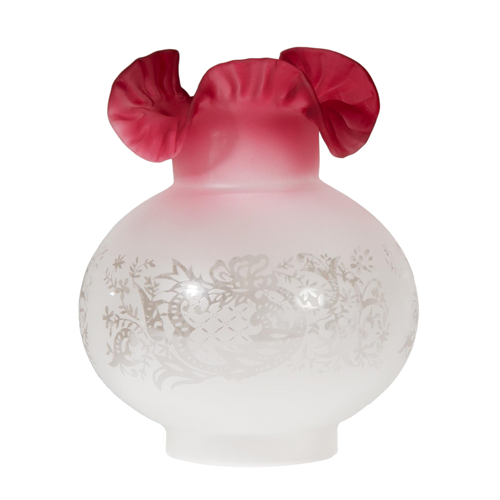 Satin Etched with Cranberry Top Oil Lamp Shade