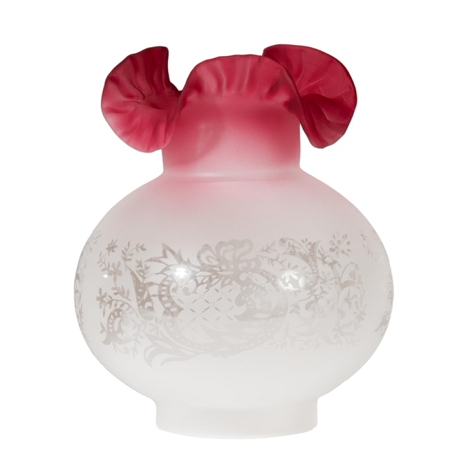 Satin Etched with Cranberry Top Oil Lamp Shade