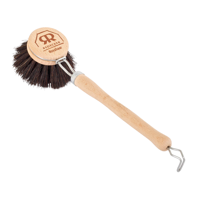 Natural beechwood dish brush with dark bristles and replaceable head, designed for sustainable cleaning in Home & Decor and Household Cleaning collections.