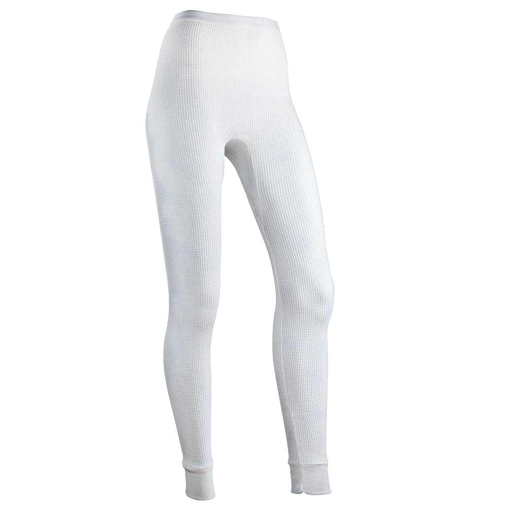 Handcrafted cotton-rich thermal pants in white with a circular waffle knit pattern, designed for warmth and comfort, featured in Health & Wellness, Clothing and Accessories, and Best Sellers collections.