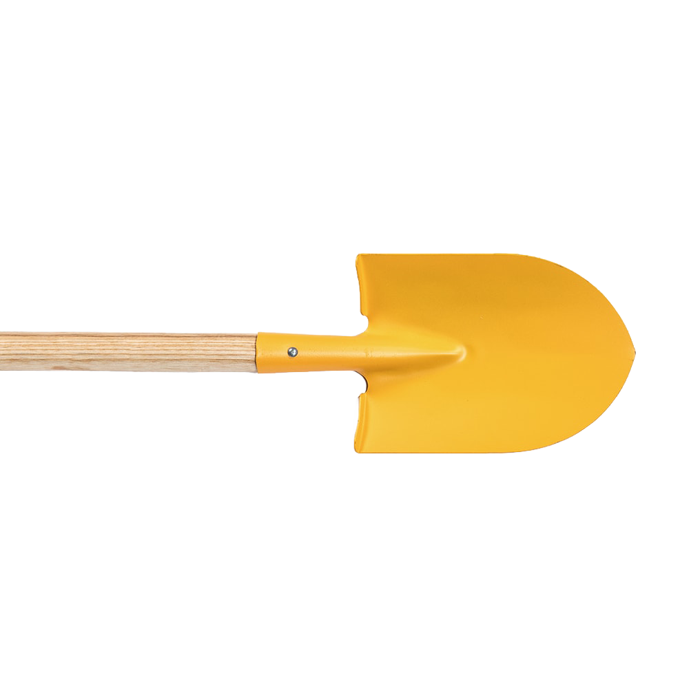Yellow metal garden shovel with a wooden handle designed for children's outdoor play and real gardening, ideal for ages 6 and up, featured in Toys, Children's Toys, Outdoor Play, and Best Sellers collections.