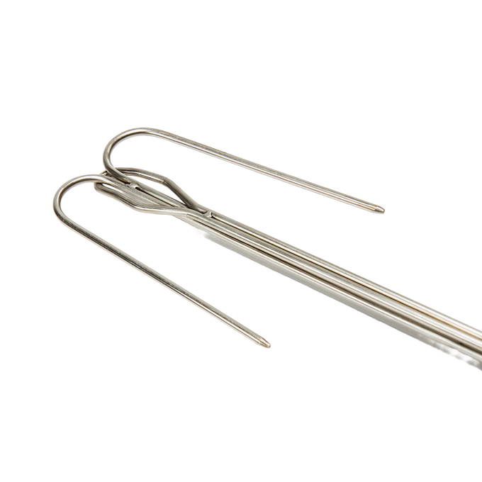 Handcrafted stainless steel roasting skewer with adjustable handle and dual prongs, designed for safe, easy campfire cooking in Farm, Garden & Tool, Camping, Best Sellers, and Promo Eligible collections.