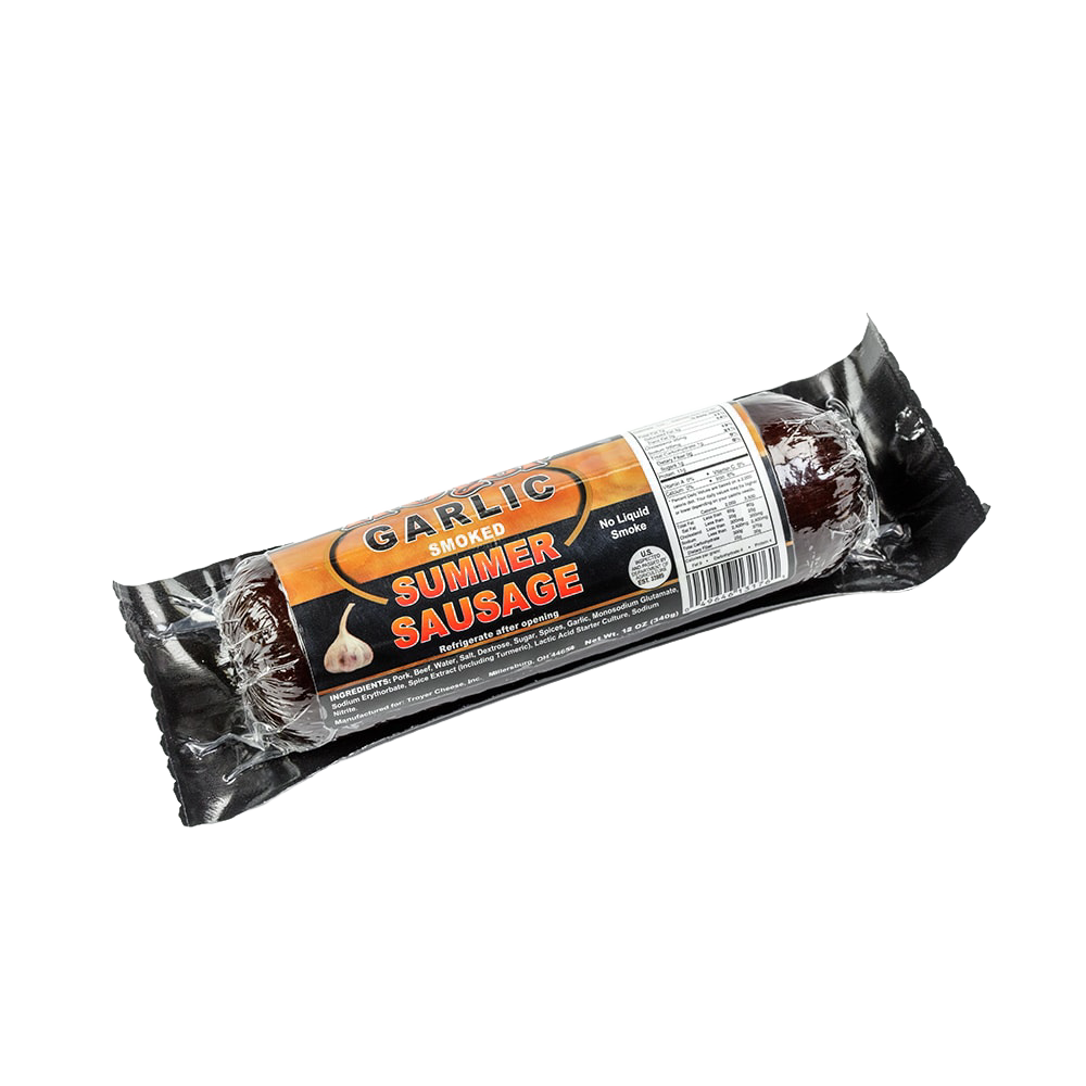 Handcrafted garlic smoked summer sausage made in USA, vacuum-sealed for freshness and perfect for Kitchen & Food, Snacks and Sweets, Pantry, Meats, and Best Sellers collections.