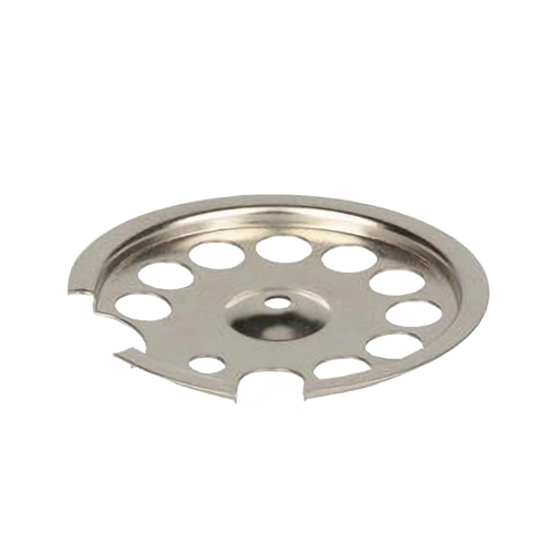 Handcrafted polished chrome central bottom plate with multiple circular cutouts, designed to connect tank and lantern frame, ideal for Lamps & Lighting and Parts and Accessories collections.