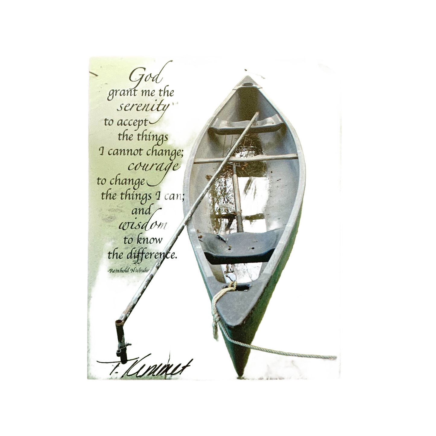Unique handcrafted magnet featuring a peaceful rowboat resting on calm water with the Serenity Prayer, ideal for Home & Decor, Best Sellers, and Promo Eligible collections.