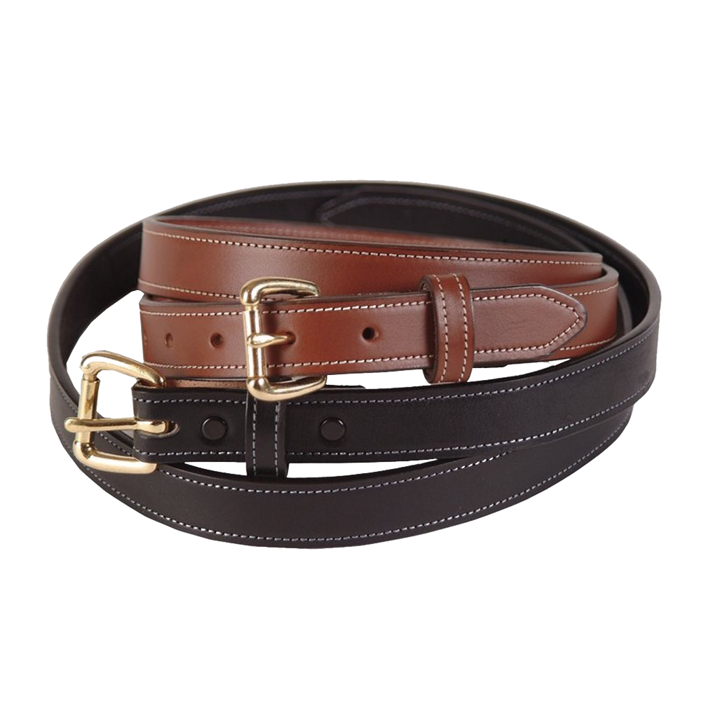Pair of handcrafted 1-inch wide genuine English bridle leather belts in rich brown and black with brass buckles, Amish made in USA, featured in Clothing and Accessories, USA Made, Amish Made, Health & Wellness, Best Sellers, and Promo Eligible collections.