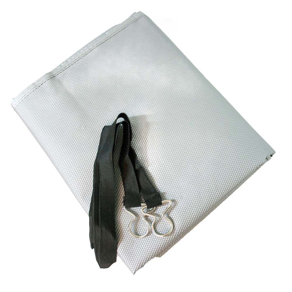 Gray heavy-duty outdoor air conditioner cover with 72-inch elastic strap and metal clasp, designed for protecting units from weather, featured in Home & Decor and Household Helpers.