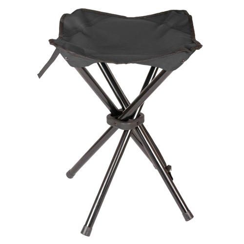 Black fabric seat supported by a sturdy four-legged metal frame folding stool, lightweight and portable for outdoor use in Farm, Garden & Tool, Camping, Best Sellers, Promo Eligible, and Sale collections.