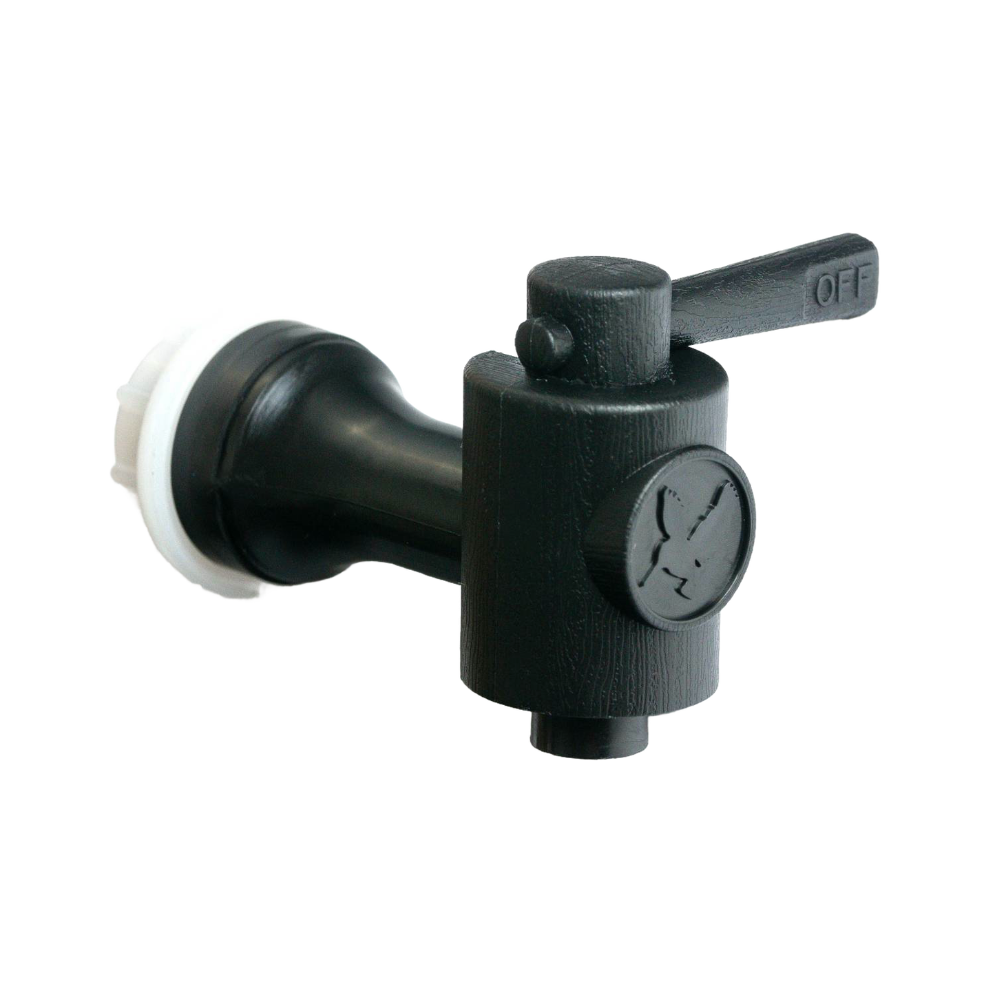 Handcrafted black plastic replacement tap featuring a functional lever marked "OFF," designed for British Berkefeld gravity water filters, ideal for Appliances and Emergency Supplies collections.