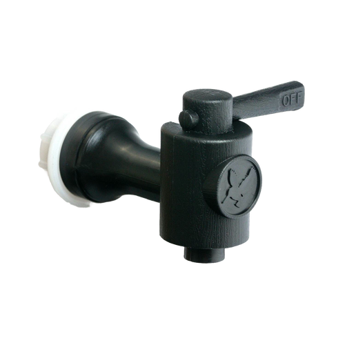 Handcrafted black plastic replacement tap featuring a functional lever marked "OFF," designed for British Berkefeld gravity water filters, ideal for Appliances and Emergency Supplies collections.