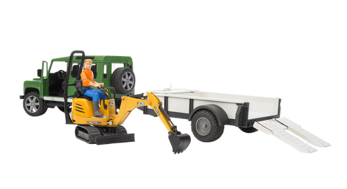 Bruder Toys Land Rover Defender with Trailer & JCB Excavator