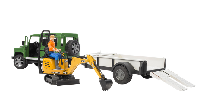 Bruder Toys Land Rover Defender with Trailer & JCB Excavator