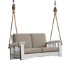 Handcrafted 6 ft porch swing with durable white painted cypress frame and thick beige cushions, suspended by sturdy rope, perfect for Home & Decor, Outdoor Furniture, USA Made, Amish Made, Best Sellers, and Promo Eligible collections.