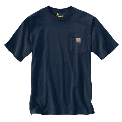 Durable heavyweight cotton short-sleeve pocket tee in deep navy with rib-knit crewneck and chest pocket featuring small logo tag, crafted for Health & Wellness, Clothing and Accessories, Best Sellers, and Promo Eligible collections.