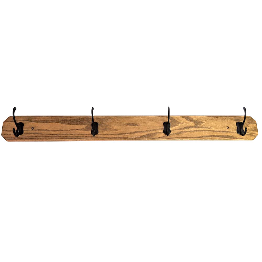 Handmade oak wallboard with four metal hooks in a smooth finish, crafted by Amish artisans in the USA, featured in Home & Decor, Household Helpers, and Best Sellers collections.