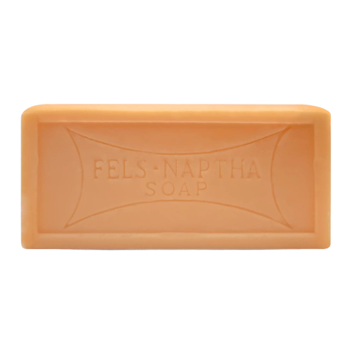 Light tan rectangular bar of handcrafted laundry soap embossed with "Fels-Naptha Soap," made in USA, ideal for Home & Decor, Soaps and Soapmaking, Laundry Supplies, and Best Sellers collections.
