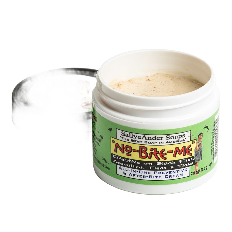 Open jar of handcrafted No-Bite-Me cream with natural herbal scent designed for Health & Wellness, Balms, Creams and Lotions, USA Made, Best Sellers, and Promo Eligible collections.