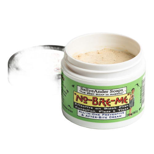 Open jar of handcrafted No-Bite-Me cream with natural herbal scent designed for Health & Wellness, Balms, Creams and Lotions, USA Made, Best Sellers, and Promo Eligible collections.