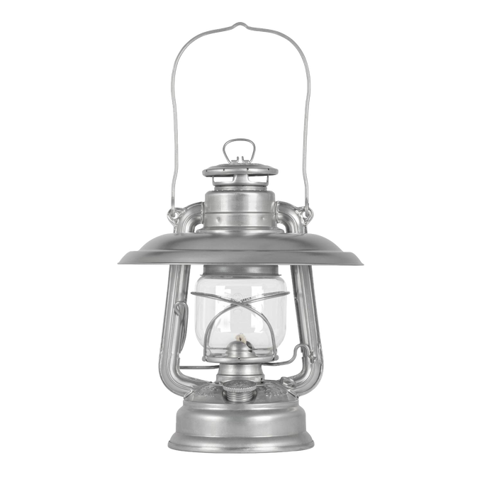 Unique handcrafted steel reflector shade in natural finish directing lantern light downward with glare reduction and glass globe protection, featured in Lamps & Lighting, Emergency Supplies, Oil Lamps, Best Sellers, and Promo Eligible collections.