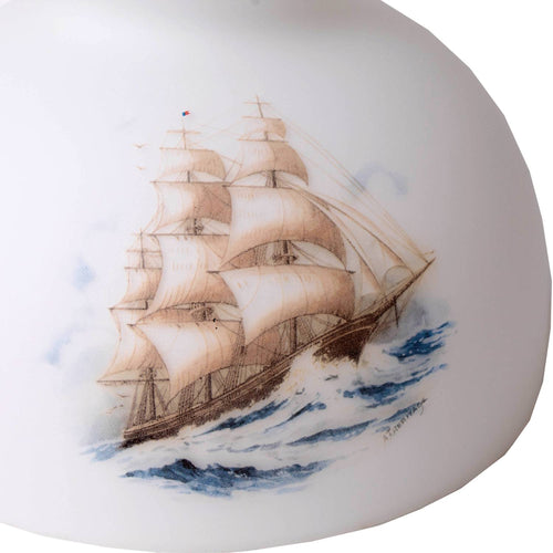 Handcrafted glass oil lamp shade featuring a detailed sailing ship design with soft browns and blues, suitable for Lamps & Lighting, Lamp Shades, Parts and Accessories, Best Sellers, and Promo Eligible collections.