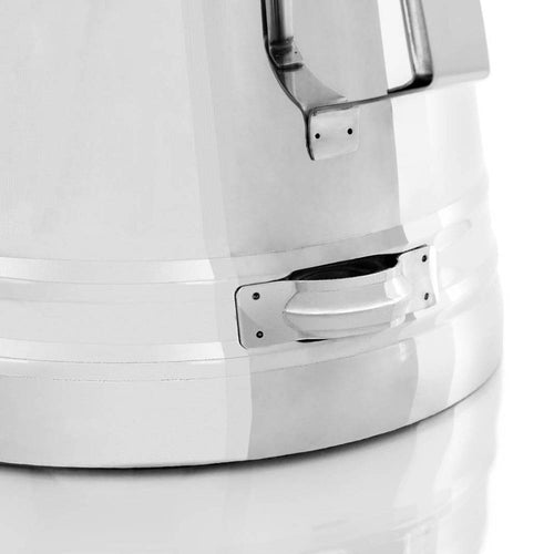 Close-up of the polished stainless steel base and side handle of a percolator, designed for durable and gentle coffee and tea brewing, ideal for Kitchen & Food, Camping, and Best Sellers collections.