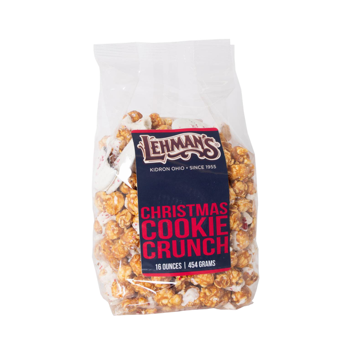 Clear bag of handcrafted caramel popcorn blended with festive cookie pieces and holiday flavors, perfect for Kitchen & Food, Snacks and Sweets, Popcorn, Best Sellers, and Promo Eligible collections.