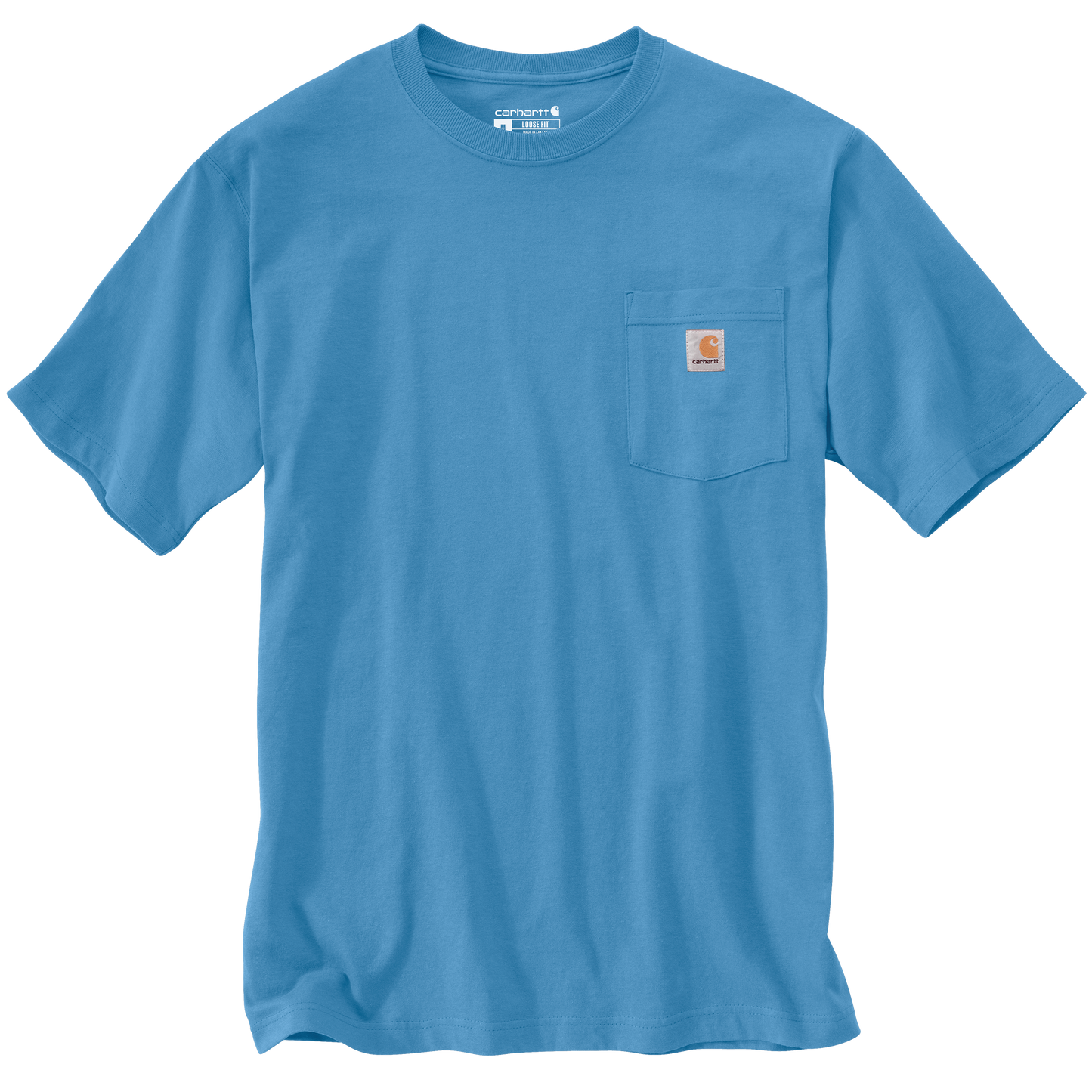 Handcrafted heavyweight cotton short-sleeve pocket t-shirt in steel blue with rib-knit crewneck and chest pocket featuring a small logo patch, part of Health & Wellness, Clothing and Accessories, Best Sellers, and Promo Eligible collections.