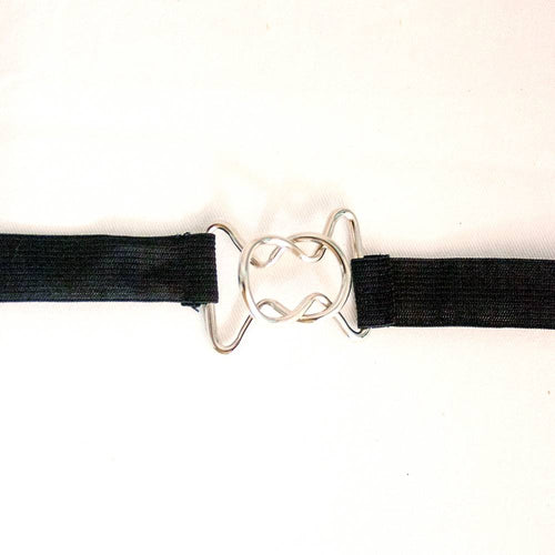 Close-up of a silver-toned metal clasp interlocking two ends of a black elastic strap, designed to secure an outdoor air conditioner cover, featured in Home & Decor and Best Sellers collections.