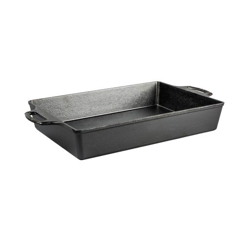 Handcrafted cast iron casserole pan measuring 9x13 inches with dual handles and naturally seasoned surface, made in USA, ideal for Kitchen & Food, Cast Iron, Cookware, and Best Sellers collections.