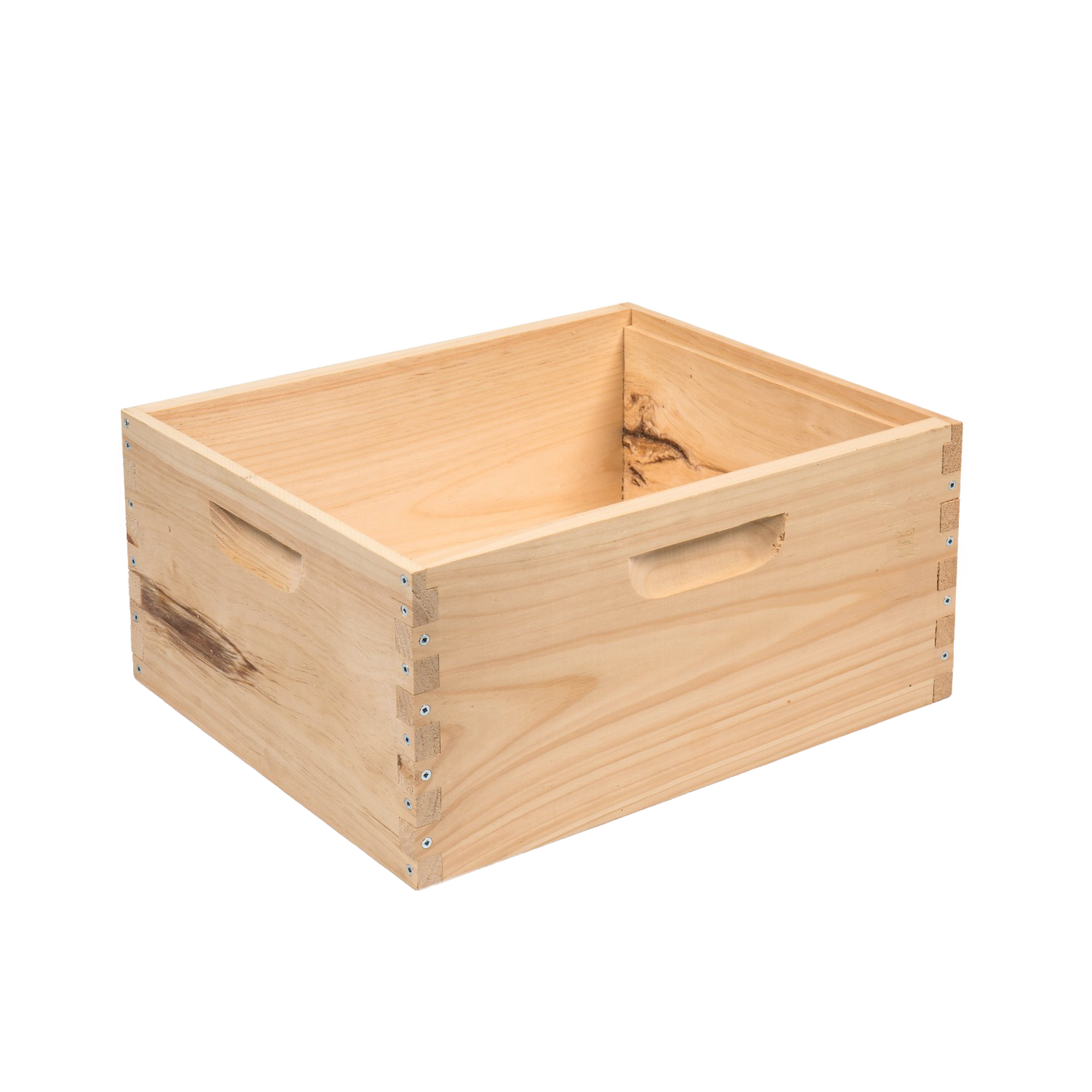Handcrafted deep wooden beehive box with built-in handles, made in USA, Amish made, ideal for farm, garden, and beekeeping supplies in 10-frame hives and components collections.