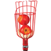 Red metal replacement head designed for fruit harvesting, holding two apples securely, compatible with garden accessories and farm tools collections.