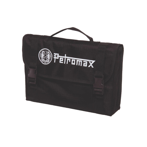 Durable black carrying case with secure buckle fasteners and a handle, featuring a distinctive white embroidered logo, designed for convenient storage and transport in Farm, Garden & Tool, Camping, Emergency Supplies, Best Sellers, and Promo Eligible collections.