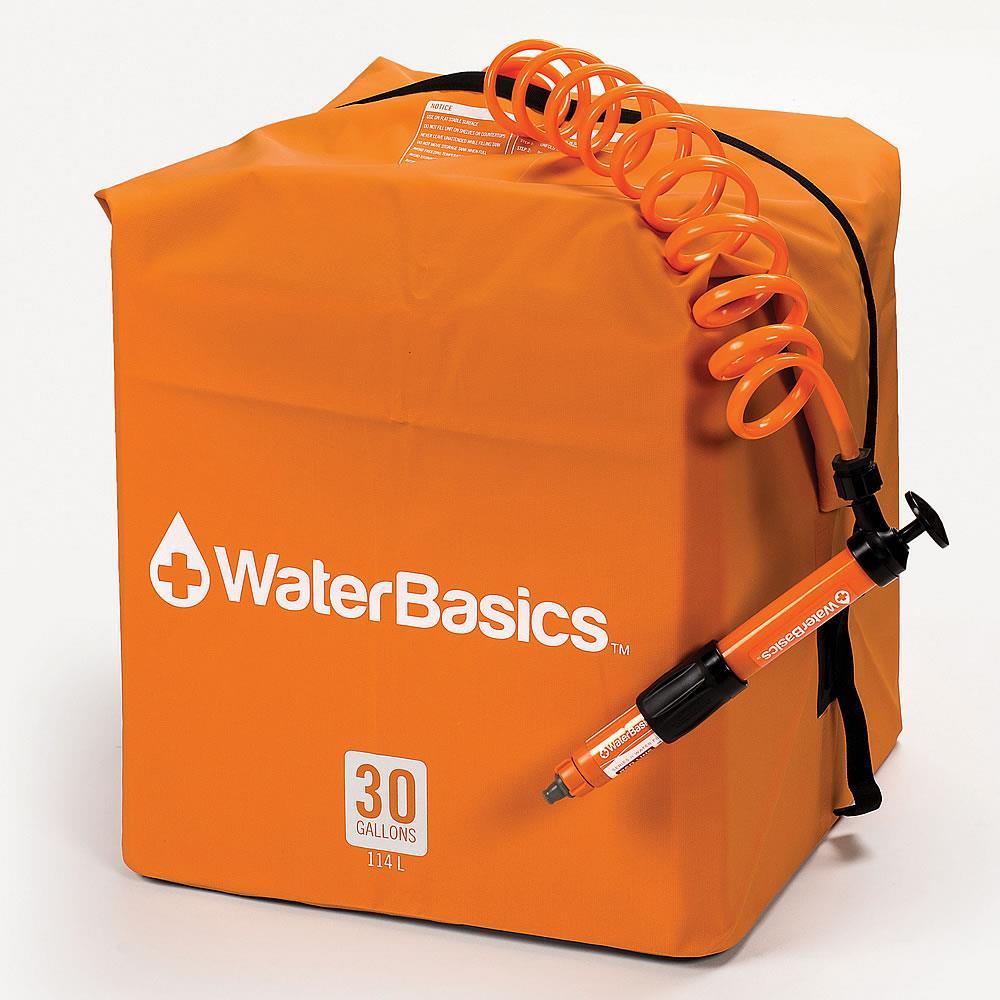 Our rugged water storage tank holds 30 gallons and collapses when not in use (unlike bulky plastic barrels). Comes with a pump to transfer water from the tank and a filter that removes 99.9 percent bacteria, cysts and viruses for safe drinking water. At Lehmans.com.