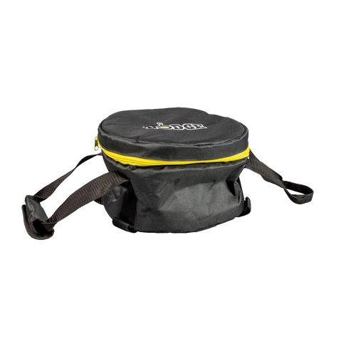 Compact weather-resistant tote bag with thick padding and sturdy straps, designed for easy carrying and storage of camp cookware, featured in Camping and Kitchen collections.