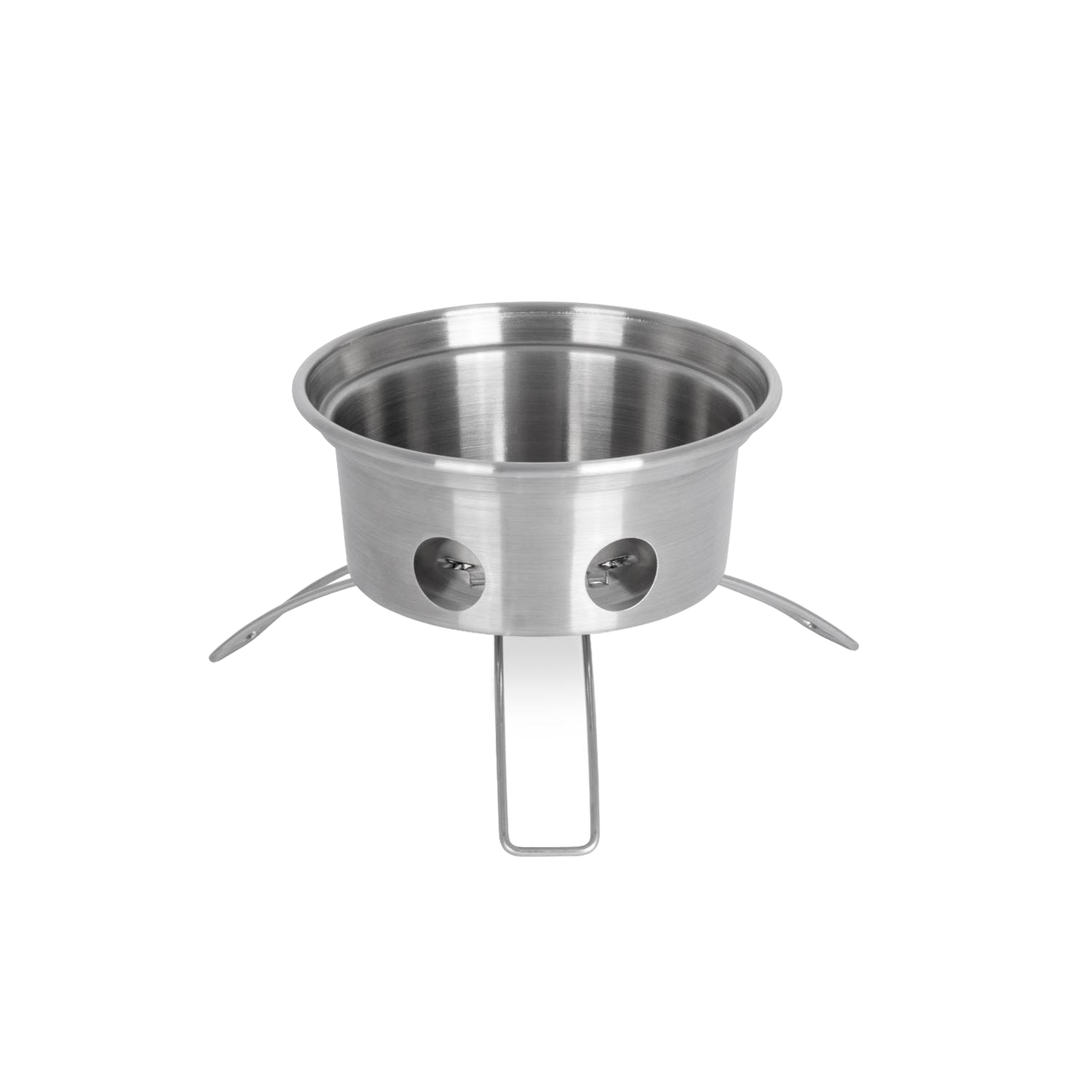 Handcrafted stainless steel stove base with vent holes and foldable legs for stable outdoor use, ideal for camping, emergency supplies, farm, garden & tool, and best sellers collections.