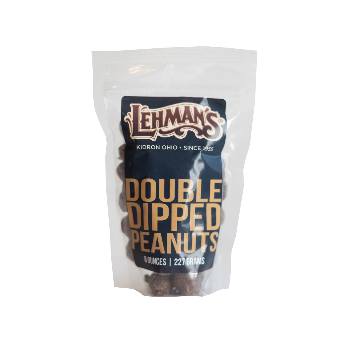 Clear resealable bag of handcrafted double dipped chocolate peanuts made in USA, featuring fresh roasted peanuts, ideal for Kitchen & Food, Snacks and Sweets, Candy, and Best Sellers collections.