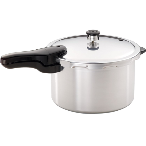 Handcrafted aluminum pressure cooker with polished finish and black ergonomic handle, designed for fast, flavorful cooking, featured in Kitchen & Food, Cookware, Pots and Pans, Best Sellers, Promo Eligible collections.