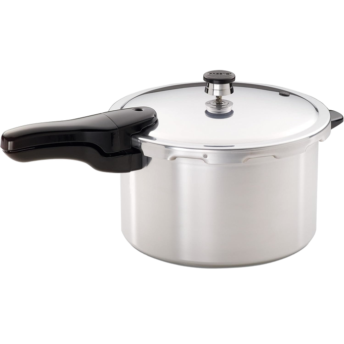 Handcrafted aluminum pressure cooker with polished finish and black ergonomic handle, designed for fast, flavorful cooking, featured in Kitchen & Food, Cookware, Pots and Pans, Best Sellers, Promo Eligible collections.