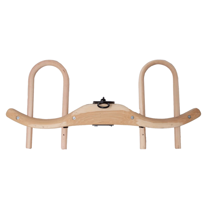 Handcrafted unfinished wood double ox yoke with sturdy metal hardware, designed for traditional plowing, featured in Farm, Garden & Tool, Farm Tools, Best Sellers, and Promo Eligible collections.
