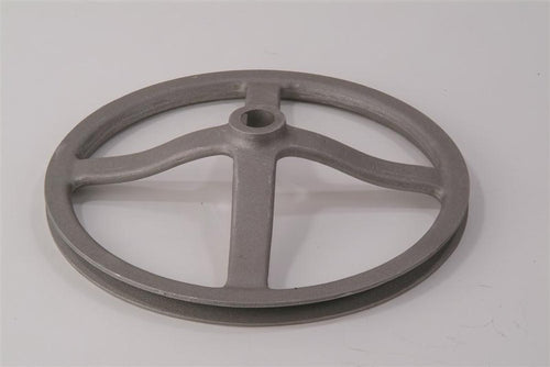 Heavy-duty pulley wheel featuring a solid cast design, made in USA for durability and reliability in Kitchen & Food, Specialty Equipment, Butchering Supplies, Best Sellers, and Promo Eligible collections.