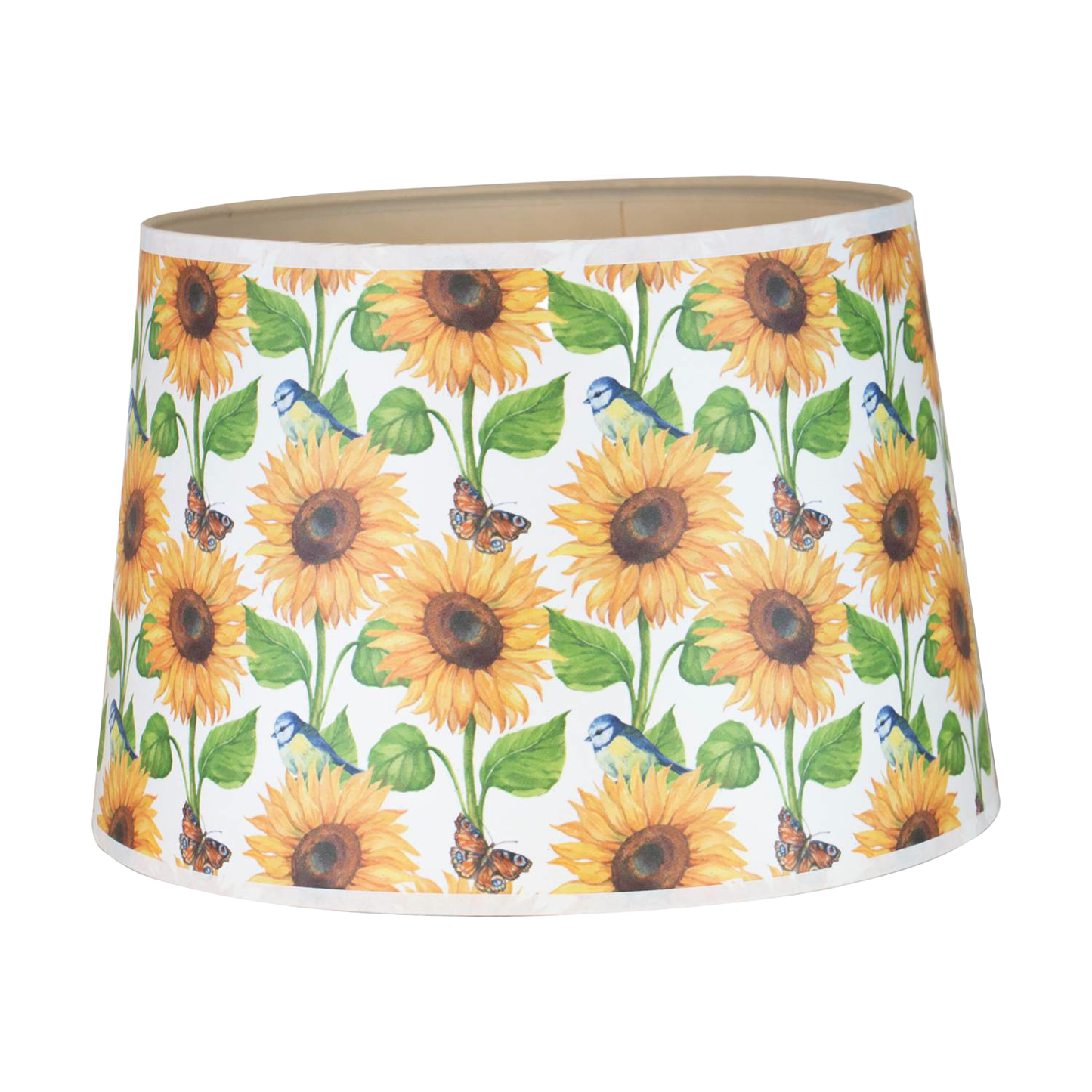 Handcrafted sunflower-patterned shatterproof parchment lamp shade featuring bluebirds and butterflies, suitable for Farm, Garden & Tool, Lamps & Lighting, and Best Sellers collections.