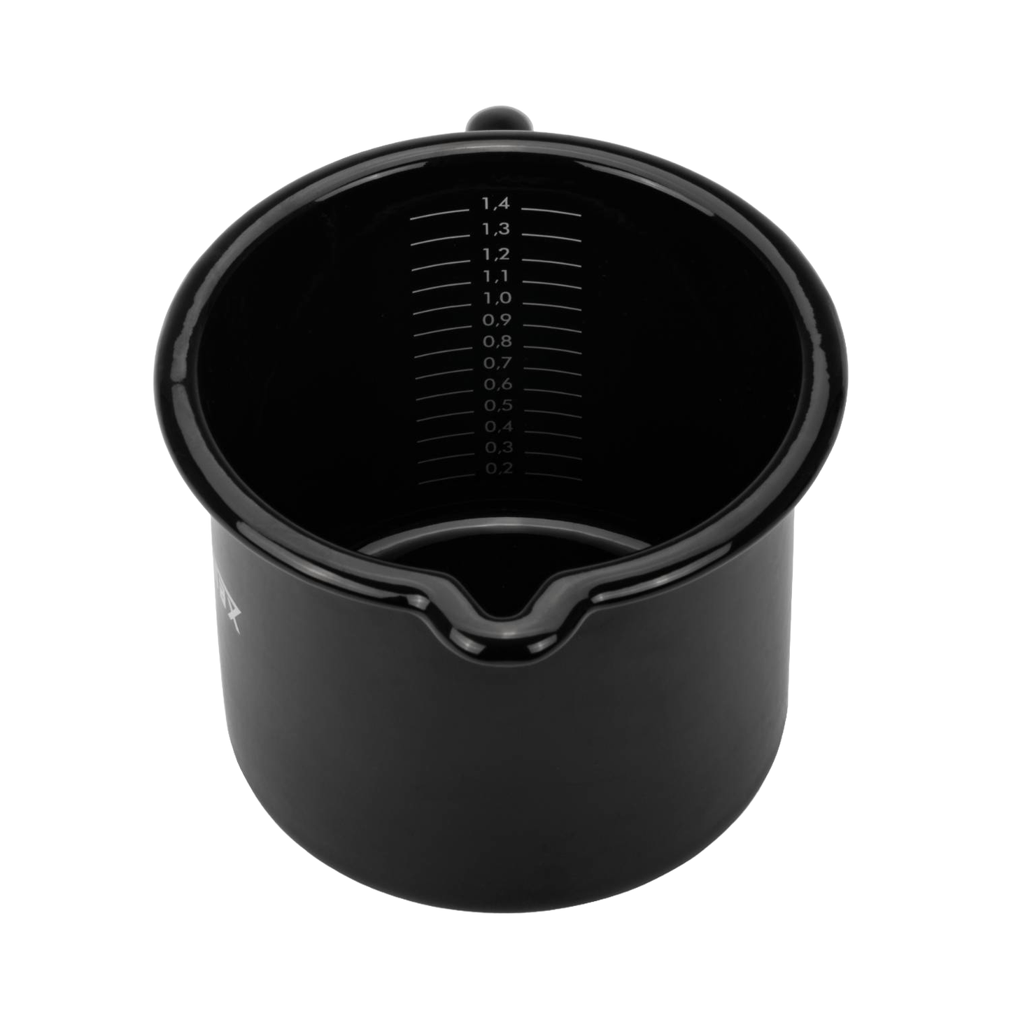 Black enameled steel milk pot insert with internal volume markings and a pour spout, handcrafted for reliable outdoor use in Farm, Garden & Tool, Kitchen & Food, Camping, Cookware, and Best Sellers collections.