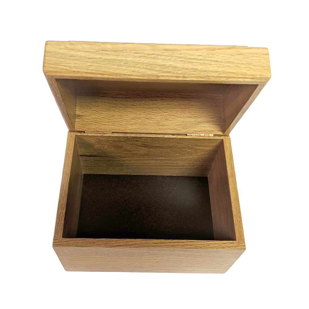 Handcrafted solid oak recipe box with smooth protective finish and recessed hinges, designed for Kitchen & Food, Storage and Serving, USA Made, and Best Sellers collections.