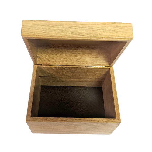 Handcrafted solid oak recipe box with smooth protective finish and recessed hinges, designed for Kitchen & Food, Storage and Serving, USA Made, and Best Sellers collections.