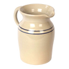 Handcrafted stoneware pitcher in cream with two simple blue stripes, lead-free and made in USA, perfect for serving drinks or as a decorative piece in Kitchen & Food and Dinnerware collections.