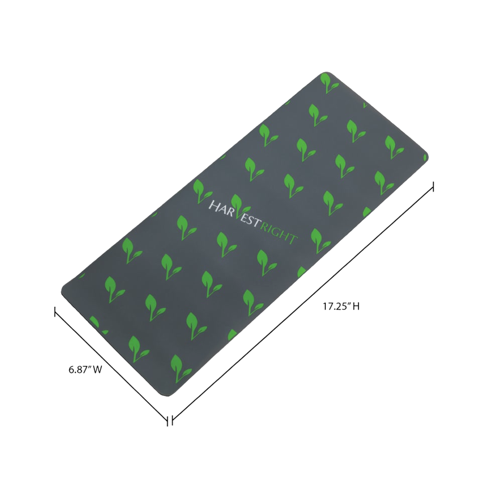 Gray reusable silicone mat with green leaf pattern and logo, designed for easy cleanup during freeze drying, featured in Kitchen & Food, Food Preservation, Drying, Best Sellers, and Promo Eligible collections.