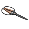 Small gardener’s scissors with black rust-resistant steel blades and wide walnut handles featuring a comfortable ambidextrous grip, part of Farm, Garden & Tool and Garden Accessories collections.